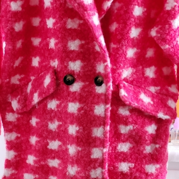 Boutique Long Sleeve Double Breasted Check Print Boucle Fleece Coat - Picture 8 of 12